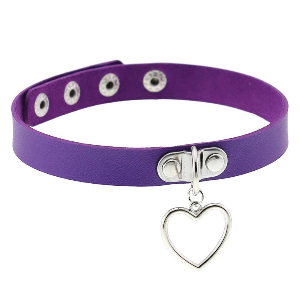 

Ожерелье-чокер с подвеской в виде сердца из искусственной кожи в стиле панк-готика в стиле Харадзюку для девочек фиолетовый