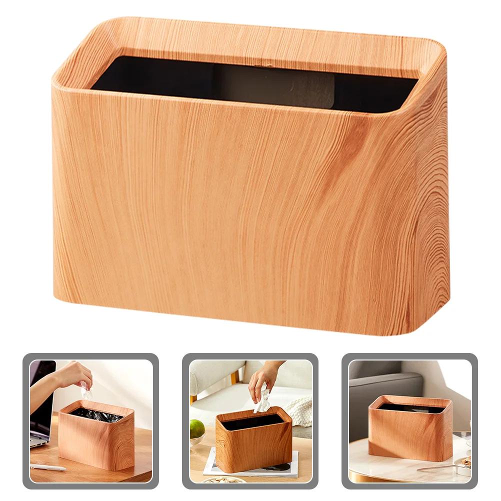 Solid Wood Color Waste Paper Basket On Home Office Desk Mini Trash Bin Wastebasket Small Can Tiny Countertop