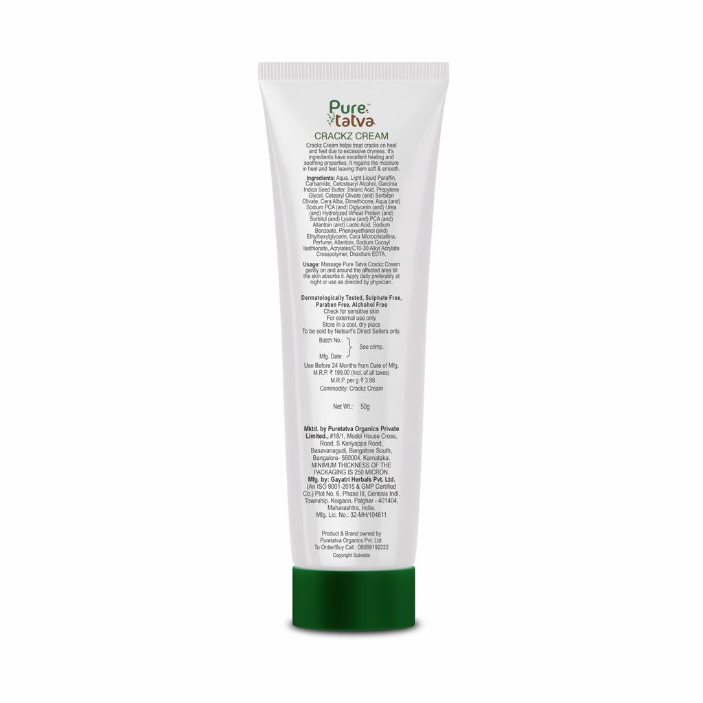 Pure Tatva Crackz Cream for Cracked Heels | Kokum Butter & Hydroveg VV | Deep Moisturisation, 48H Hydration, Heals Dry & Cracked Feet | Paraben-F