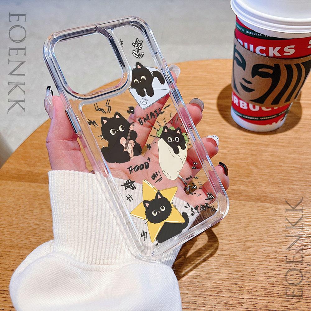 Black Cat Transparent Phone Case for Xiaomi Redmi Note 13/12/11/10/9/8 Pro/Plus Redmi 9/10/12/13/C Series 5G Stylish TPU Cover