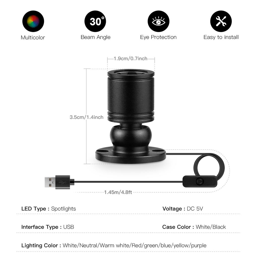 8Colors Mini Spot Light 1W Rotatable iling Lamp 5V USB Powered Downlight for Model Display Counter Wine Case Ambinet Lighting