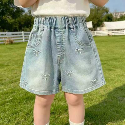 2-12 Years Girls Summer Shorts Jeans Embroidery Bow Short Denim Pants Kids Clothes Children Cotton Shorts
