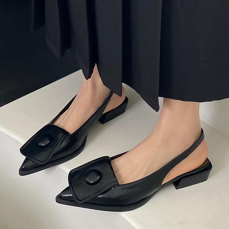 Fashion Fashion Shallow Women Low Heel Sandals Shoes 2025 Female Slip On Footwear Slingbacks Pointed Toe Ladies 3cm Heel Sandals Shoes