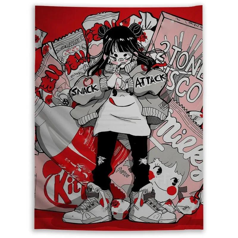 Самурай Аниме Девушка Абстрактный Фон Ткань Украшения Дома Настенный Гобелен Офис — фото 16