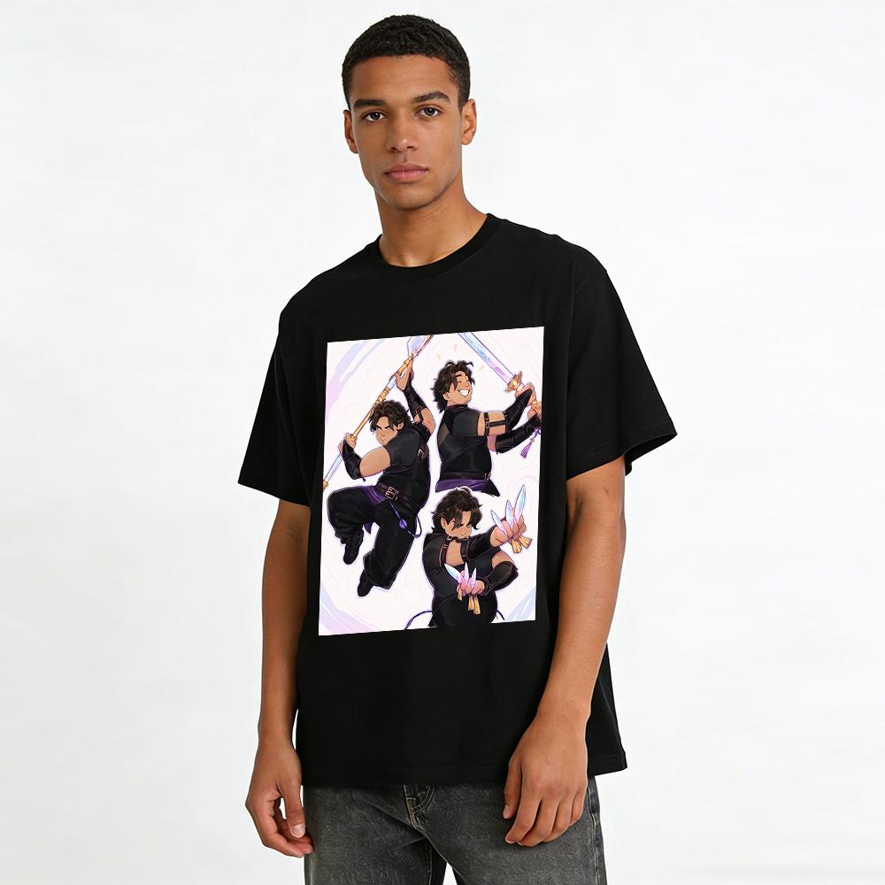 Anime Style Blade Warrior Print T-shirt Unisex Casual Loose Fit Top For Anime Fans Pure Cotton T-shirt