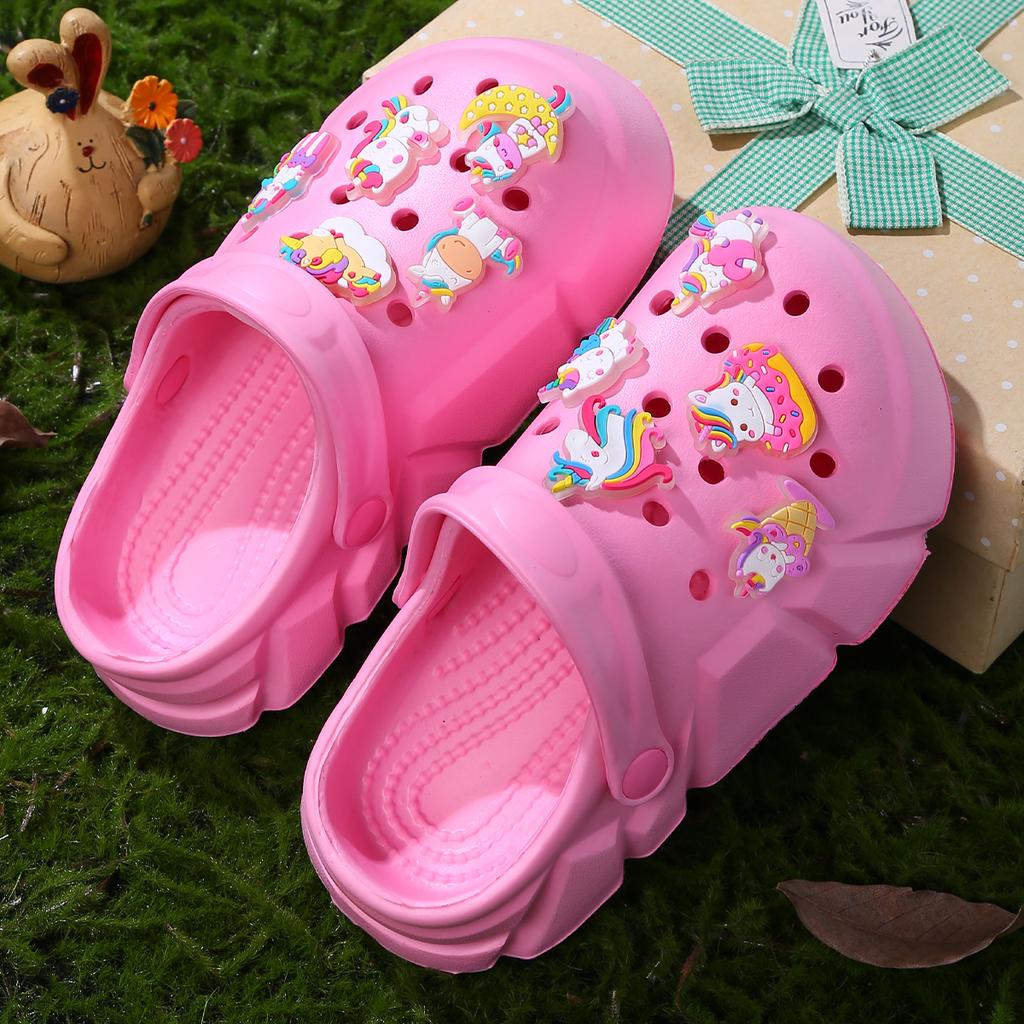 Zoccoli alla Moda Comodi per Bambina con Charms Luminosi a Cartone Animato di Unicorno, Zoccoli Antiscivolo per Interno Esterno Spiaggia Piscina 3057