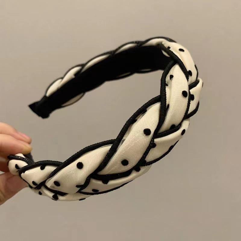 2023 Polka Dot Braid Headband with High Crown for a Slim Face Look