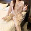 Cloud Cotton Pajamas Women'S Spring Sweet Pink Floral Long-Sleeved Loungewear Suit