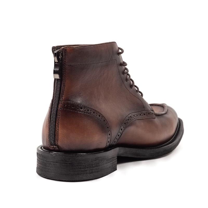 Fashion Handmade Designer Pointed Toe Men Brogues Boots Luxury Premium Top Layer Cowhide Genuine Leather Lace Up Dress Shoes for Men