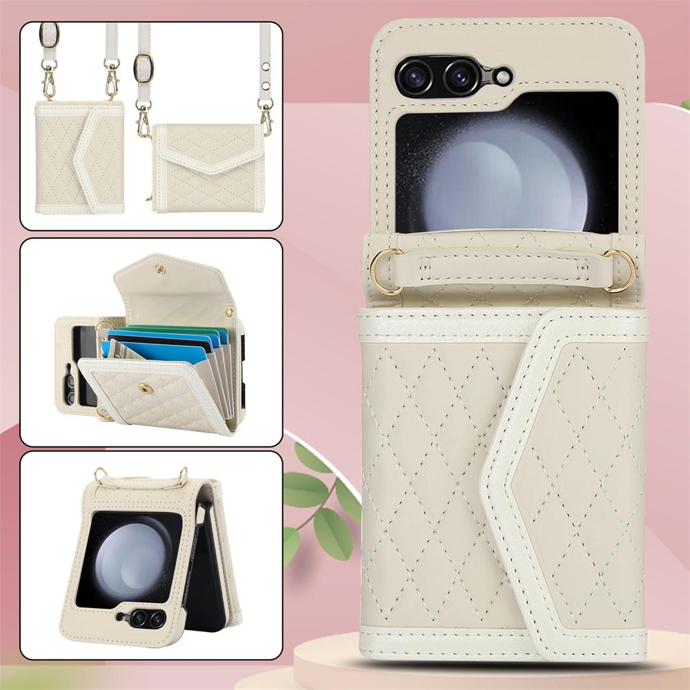 Blocking Card Holder Leather Cover for Samsung Galaxy Z Flip 6 5 4 3 Flip6 Flip5 Flip4 Flip3 5G Crossbody Wallet Phone Case