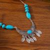 Ethnic Inspired Turquoise and Leaf Tassels Pendant Necklace Lightweight Retro Clavicle Jewelry Accessory for Daily Wear