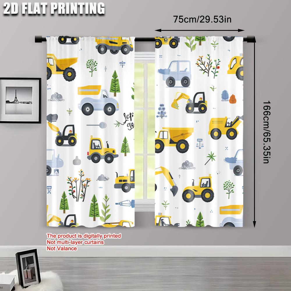 2pcs  2D Plane Printing Contemporary Curtains Playful Construction & Farm Vehicle Durable 100% Polyester Fabric (without Rod)