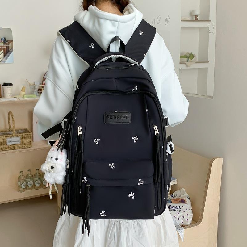 Schoolbag College Style School Bag Women's High Value 1011 New Large Capacity Bow Backpack Junior High School Student Backpack