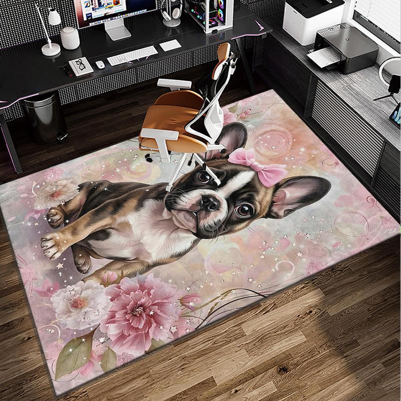 Cartoon Bulldog Stars Office Rug Chair Mat, Entryway Carpet, Suitable for Front Door, Bedroom, Living Room, Desk, Holiday Gift