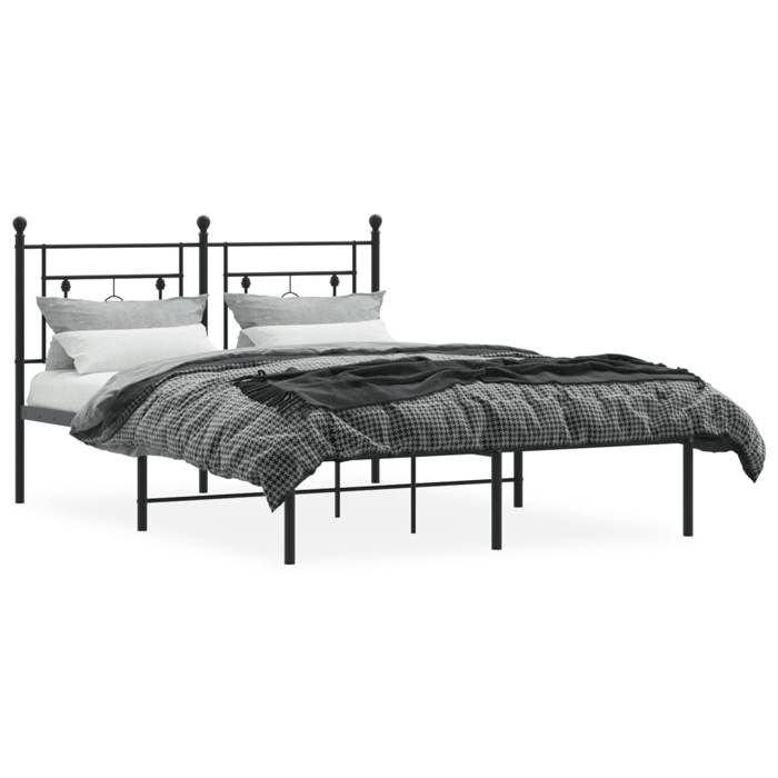 VidaXL Cadre de lit métal avec tête de lit noir 140x190 cm 374339
