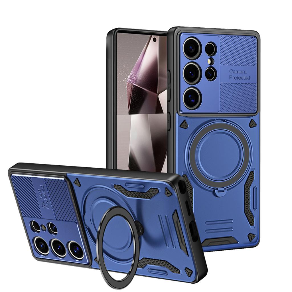 Capa Protetora de Câmera com Suporte para Samsung Galaxy S25 S24 S23 S22 S21 S20 Ultra FE Plus Para Magsafe Capa Fosca à Prova de Choque
