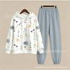 Spring/Autumn Soft Cotton Casual Set, Color-Blocking Floral Top, Solid Color Pants, Versatile Slimming Commuter Set