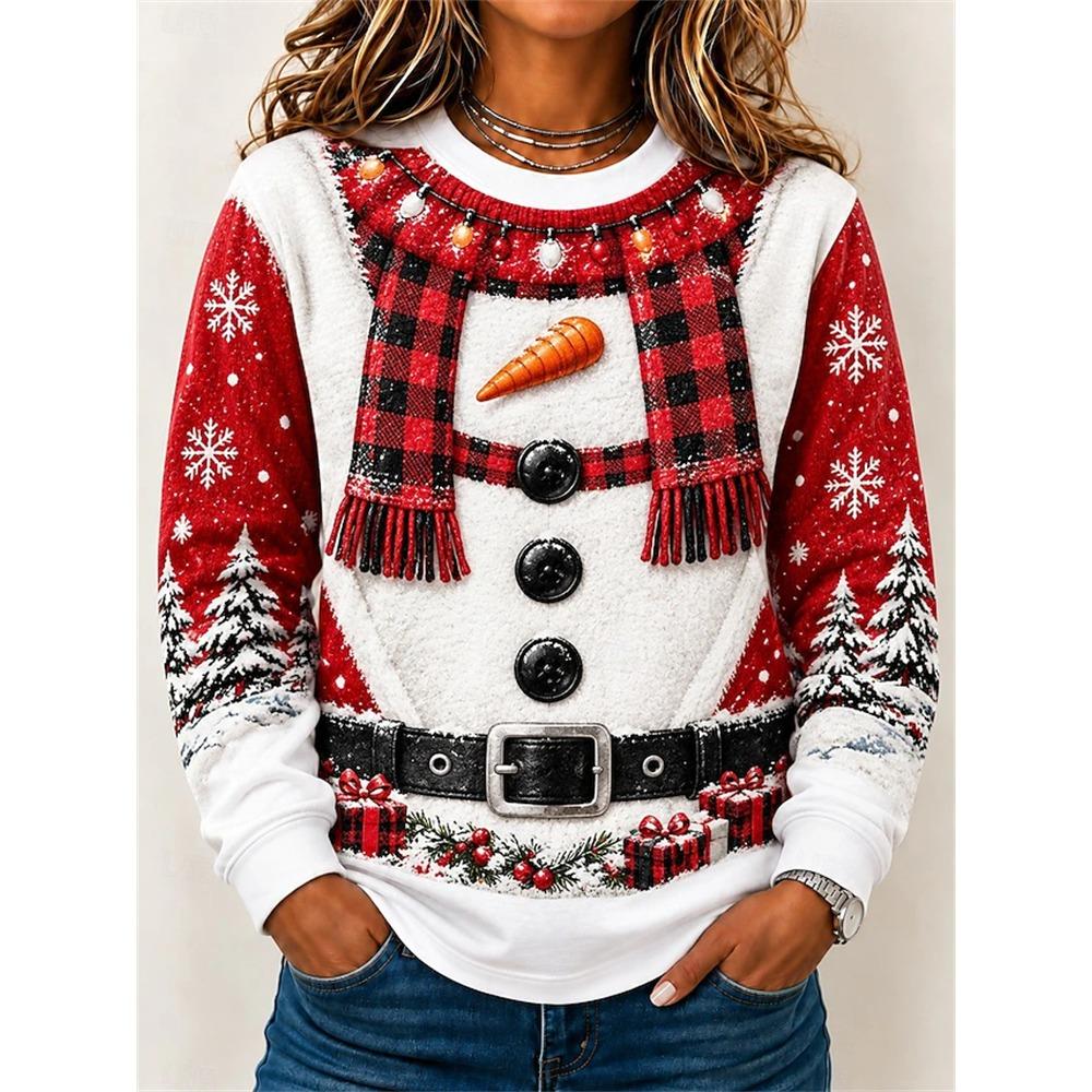 Women’s Long-Sleeve Christmas Pullover Crew Neck Sweatshirt with Christmas Tree and Gift Print Casual Top for Holiday Parties