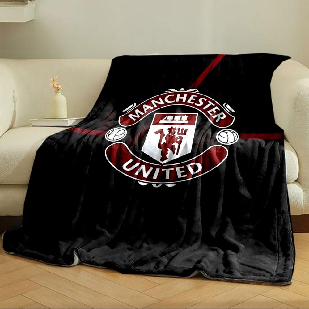 Red-and-white Crest with Manchester United Text On a Black Background. for All Seasons Blanket Lunch Break Throw Gift