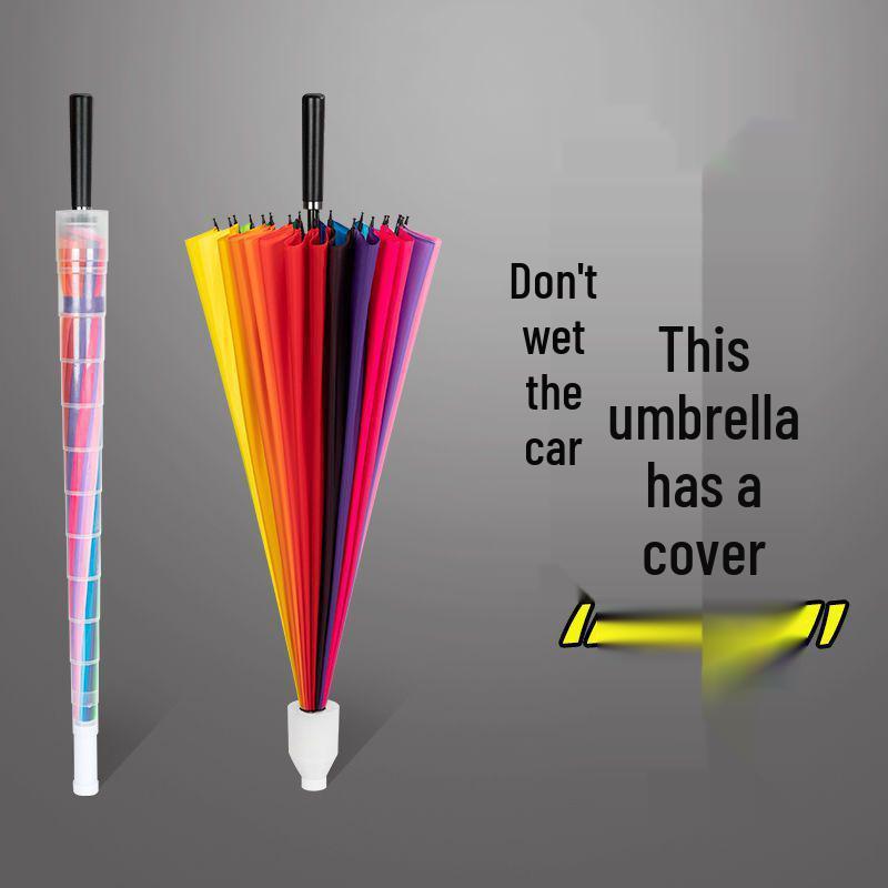 Rainbow 24-Rib Windproof Dual-Use Umbrella - Business, Sunny & Rainy Shade, Double Person, Straight Handle, Sun Protection.