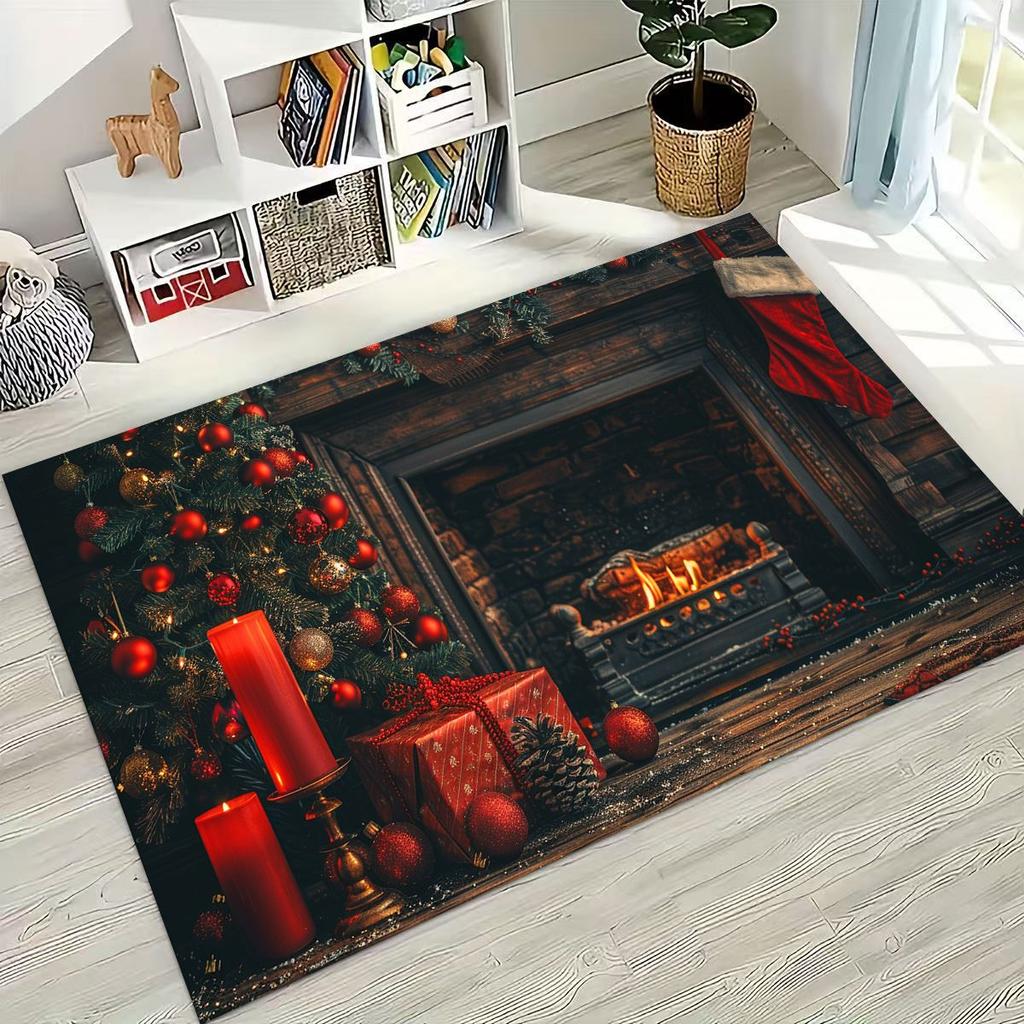 Merry Christmas Tree Santa Claus Cartoon Happy New Year Gift Carpet Rug for Bedroom Living Room Sofa Home Doormat Decor,Non-slip