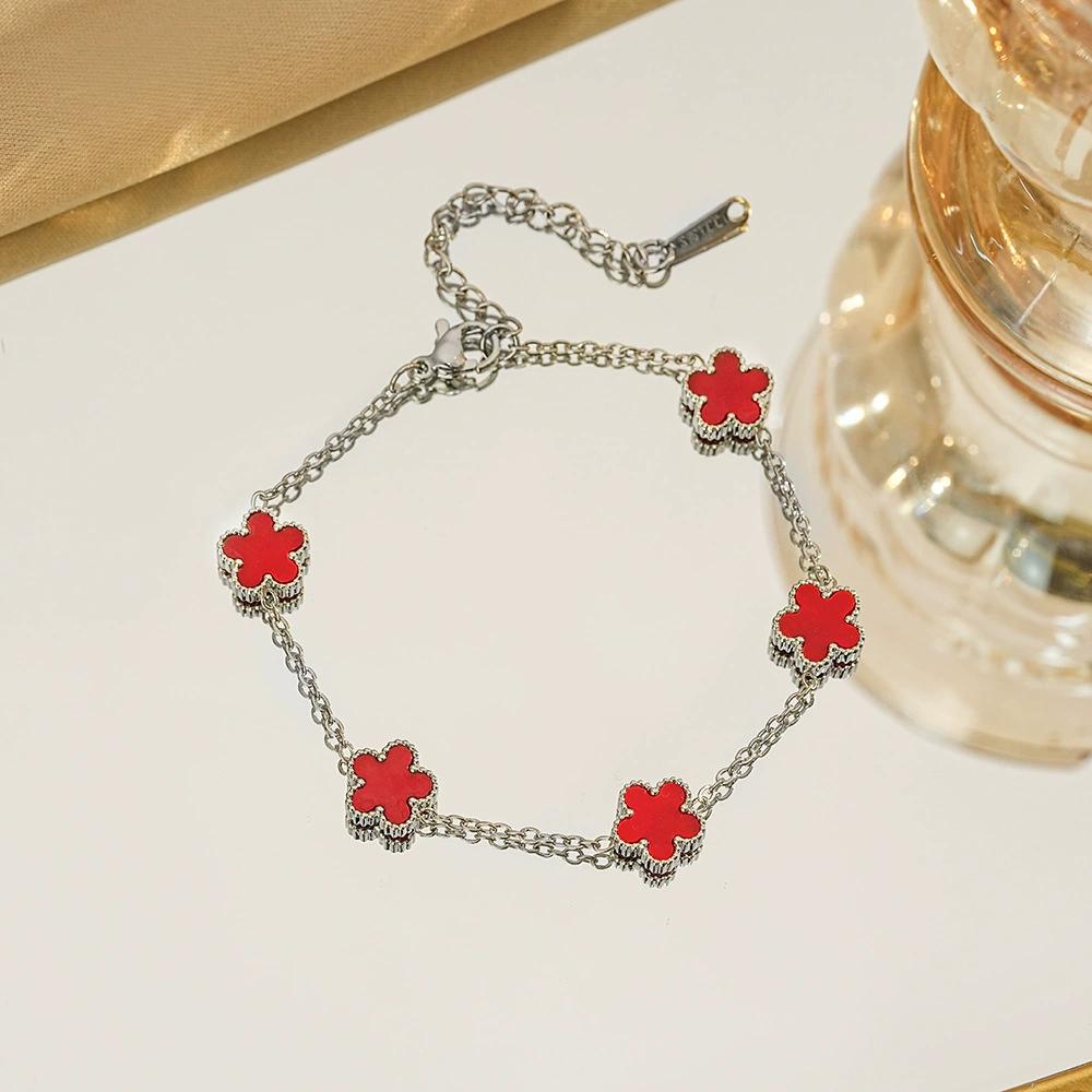 

11 мм Браслеты женские Клевер удачи Двусторонние цветы Ювелирные изделия Подарки Браслет из нержавеющей стали Браслеты с золотым покрытием Мужской