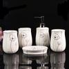 Ceramic Bathroom Five Piece Set Flower Pattern Wash Set Bathroom Accessories Wedding Gift Soap Dish Household Toothbrush Holder