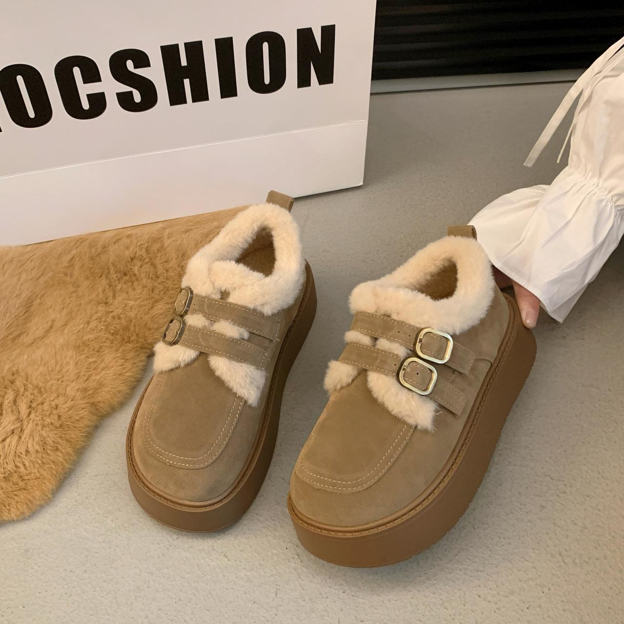 

Мокасины женские с круглым носком на толстой подошве 2024 года, универсальные, зимние, из утолщенного бархата, теплые, зимние, из хлопка, повседневные 35 хаки