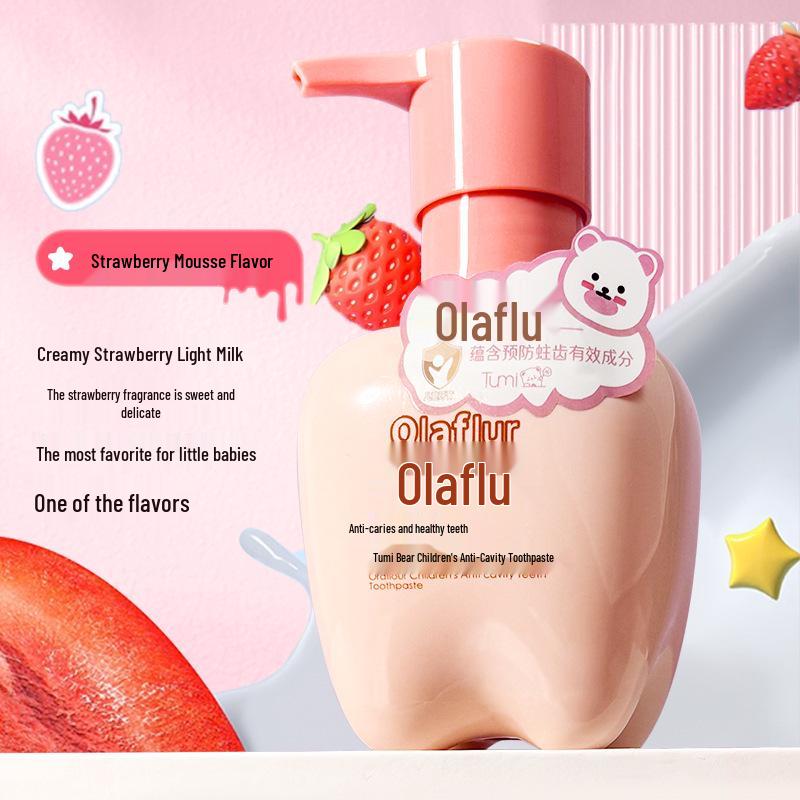 Olafluor Kids Anti-Cavity Fluoride Toothpaste for Mixed Dentition, Ages 2-12, with Pump-Action Dispenser
