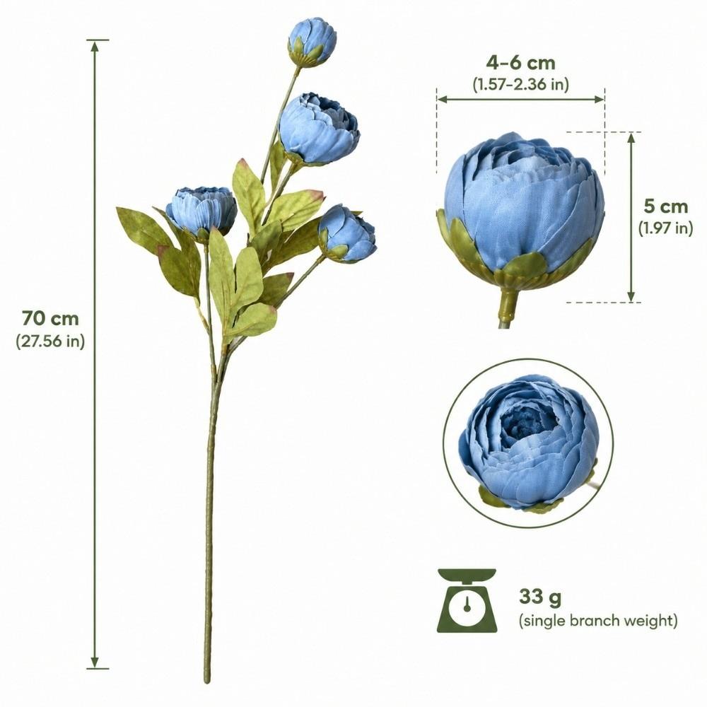 1Pc Long Stem Artificial Peony Bouquet 4 Heads Faux Peony Branch Party Wedding Bride Decoration