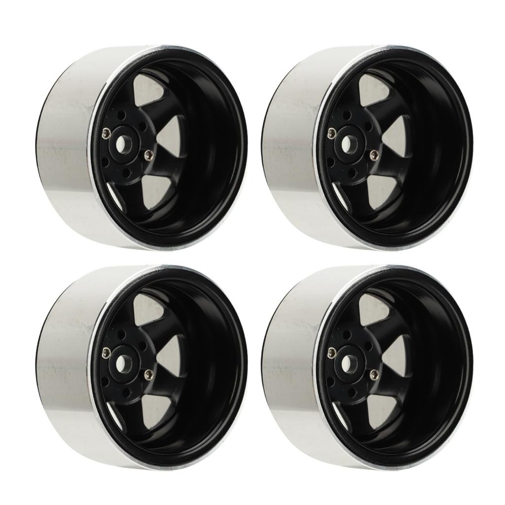 Set of 4 1.9-inch Steel Beadlock Wheels for RC Crawlers (Black) - Compatible with Axial SCX10 90046, D90, Traxxas TRX4, Redcat, Tamiya, and HPI