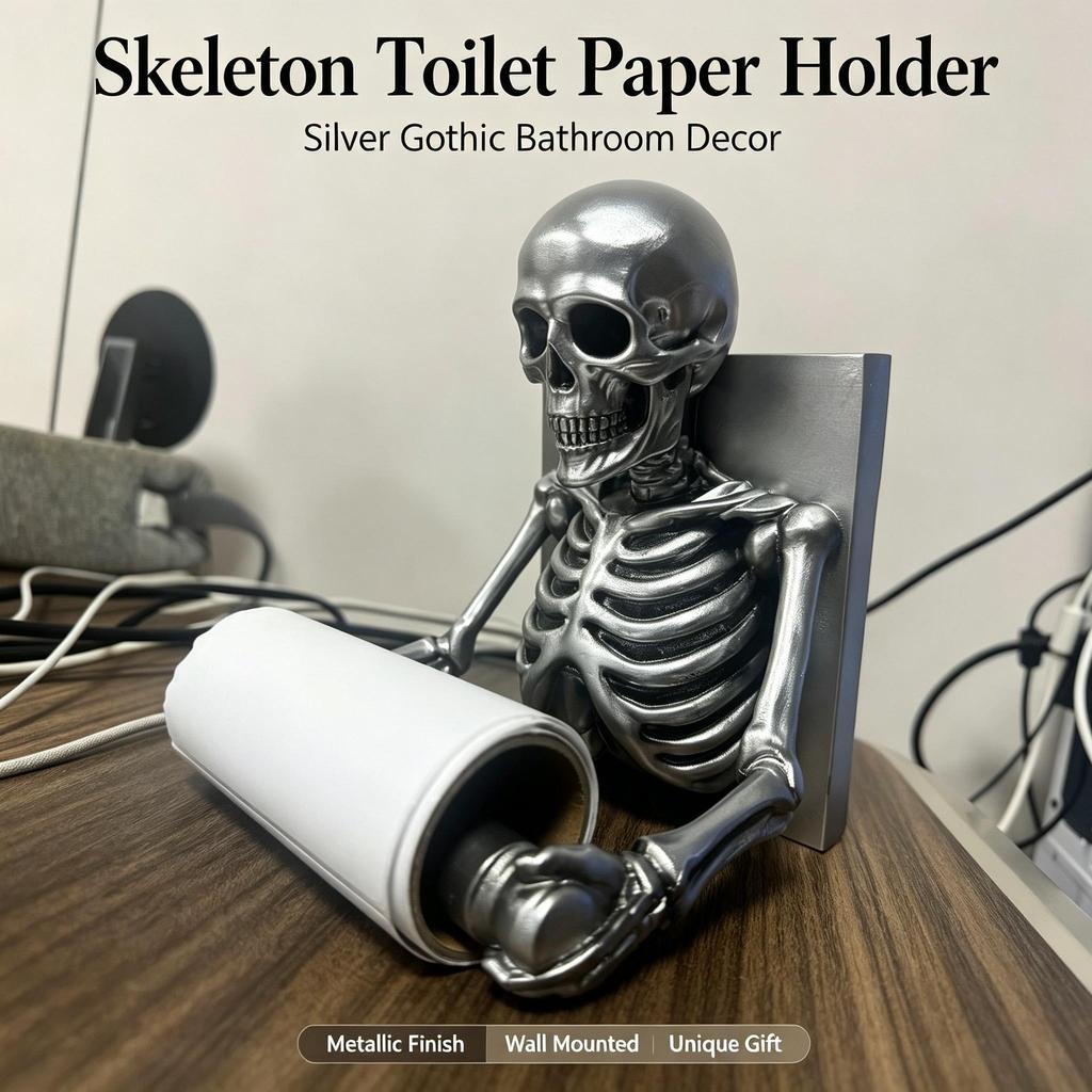 Resin Skeleton Toilet Paper Holder, Wall‑Mount Bathroom Tissue Rack For Halloween Decor