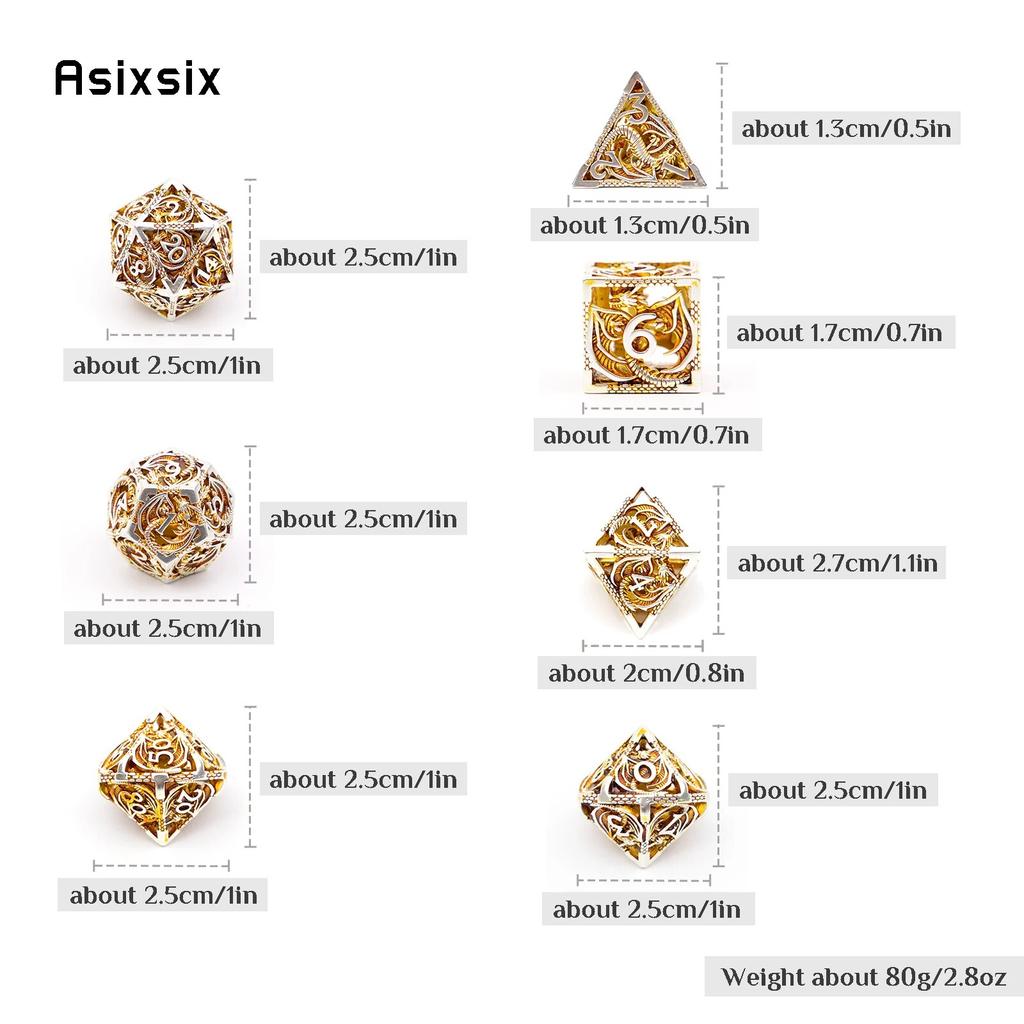 7 Pcs Golden White Dragon Metal Dice Dragon Hollow Metal Polyhedral Dice Set Suitable for Role-Playing RPG  Board Game Card Game
