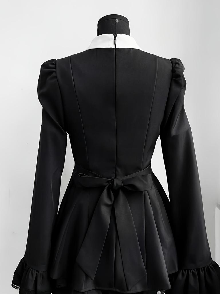 European Size Lolita Flare Sleeve Waist-Cinching Dress Set for Women