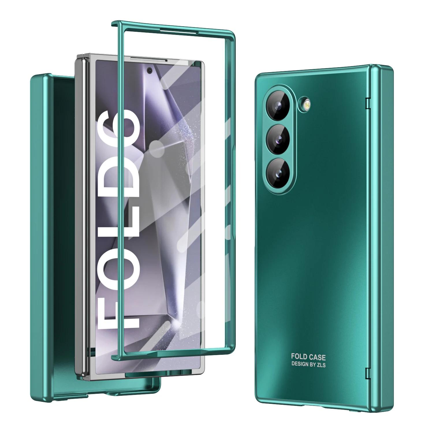 

Роскошный матовый чехол для Samsung Galaxy Z Fold 6 5 4 3, складной, с закаленной пленкой, ударопрочный, твердый чехол for Galaxy Z Fold 6 зелёный