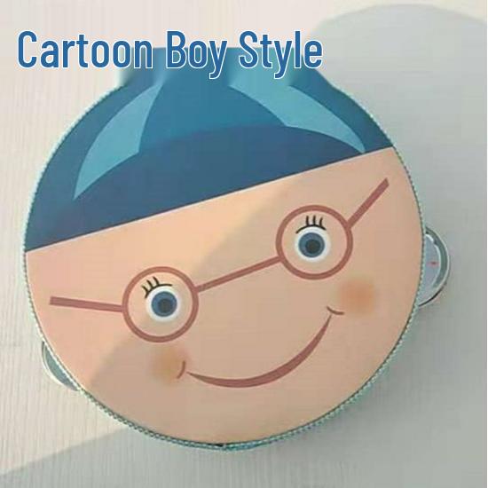 Kindergarten Cartoon Tambourine with Bells - Educational Percussion Instrument for Early Music and Dance Performance.