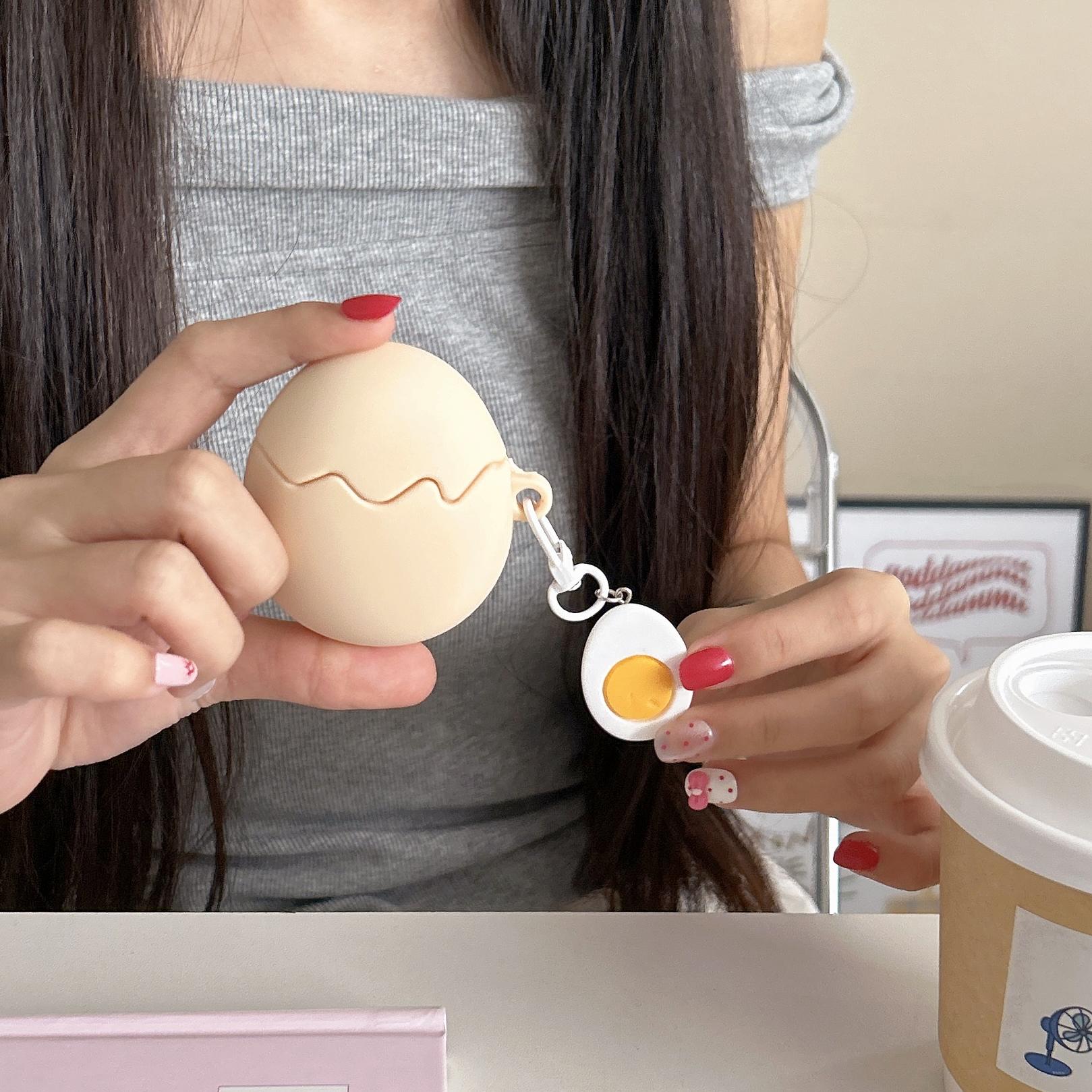 

Fun Boiled Egg Shaped Headphone Protective Case with Pendant For Airpods 1 2 3 4 pro pro2 Bluetooth Headset Protective Case For AirPods 1 белый