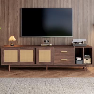 190 x 40 x 52 cm Laag tv-meubel met lades, Bruin Rotan-MDF Materiaal, 6 Steunpoten, Multifunctionele Woonkamer Opbergkast, voor 75-Inch TV