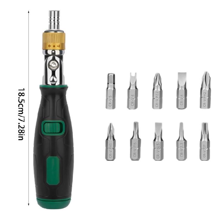10 Function Ratcheting Screwdriver Tool Set Carbon Steel Tip 360 Degree Swivels Mechanism Professional Solid Storage