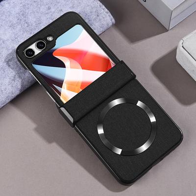 For Samsung Galaxy Z Flip6 5G Case Leather+PC Phone Cover with Rear Screen Film and Hinge