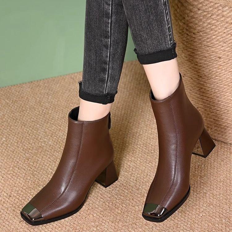 Women Ankle High Heels Chelsea Boots Square Toe Shoes Designer Pumps 2026 Autumn Winter New Modern Ankle Boots Women Short Boots