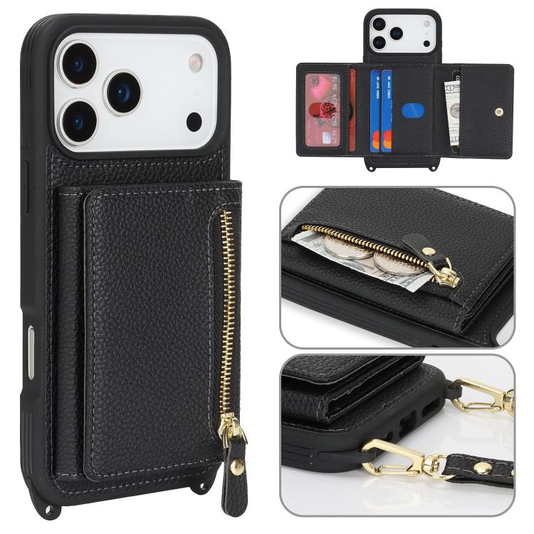 Crossbody Zipper Wallet Ring Holder Litchi Leather Phone Case