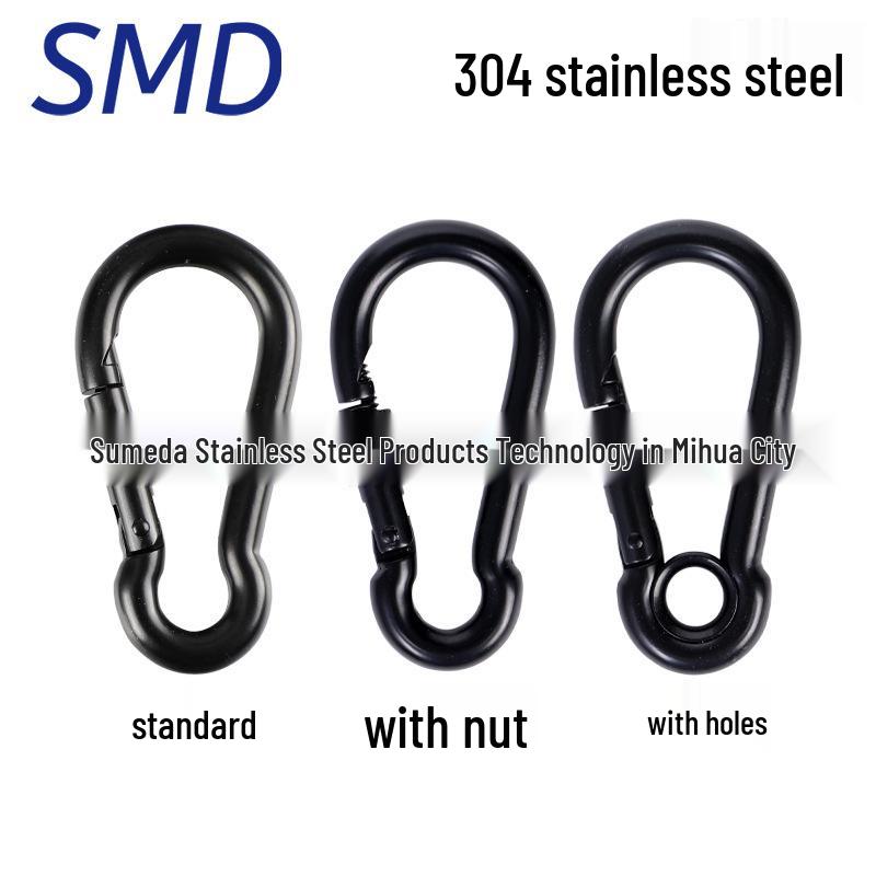 Black 304 Stainless Steel Carabiner Keychain with Safety Buckle and Spring Hook Standard M4