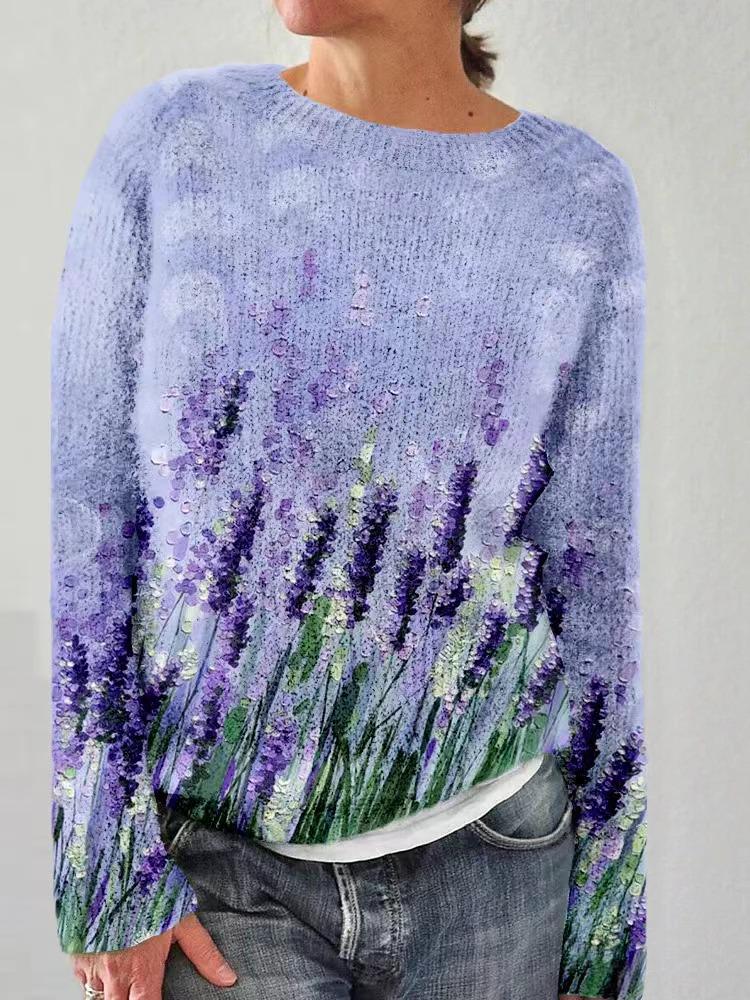 3D Printed Women's Casual Loose Knit Pullover Sweater