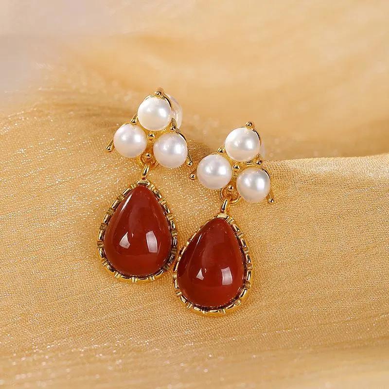 Новый Дизайн Жемчужно-Красная Эмаль Фарфор Подвесные Серьги Элегантный Ретро Дворцовый Стиль Роскошные Благородные Женские Украшения