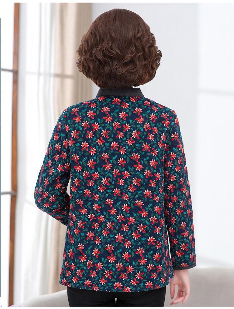 Women's Floral Corduroy Quilted Jacket - Lightweight Autumn/Winter Fashion for Middle-Aged & Elderly