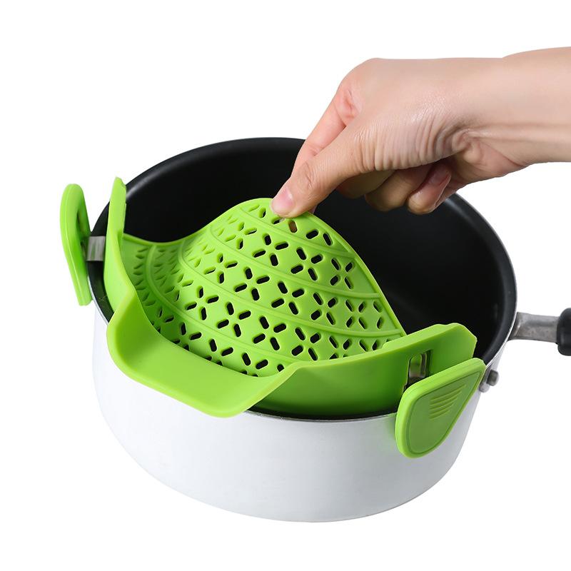 Silicone Kitchen Strainer Clip Pan Drain Rack Bowl Funnel Rice Pasta Vegetable Washing Colander Draining Excess Liquid Univers