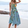 Rochie de damă, ocazional, cu gât rotund, fără mâneci, imprimeu floral vintage, cu tiv neregulat