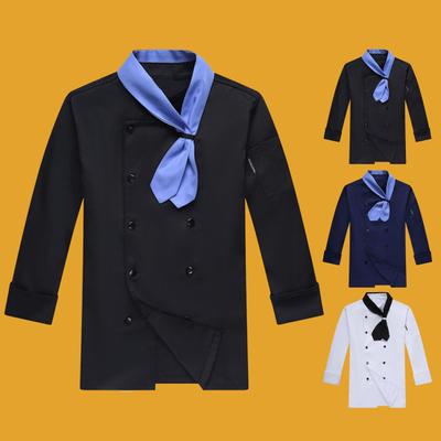 Uniforme de chef con bufanda, corbata, botones cruzados, cuello alto, mangas largas, camisa de chef para mujer y hombre, ropa de trabajo