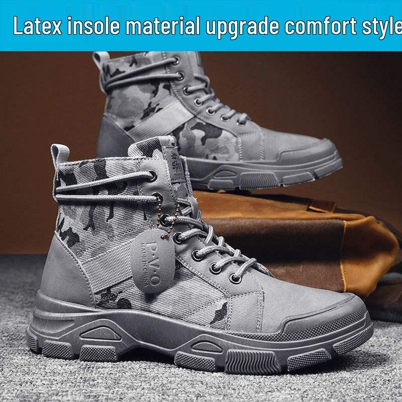 Men's High Top Camouflage Canvas Martin Boots - Autumn/Winter, Warm Cotton, Plus Size Snow Work Boots